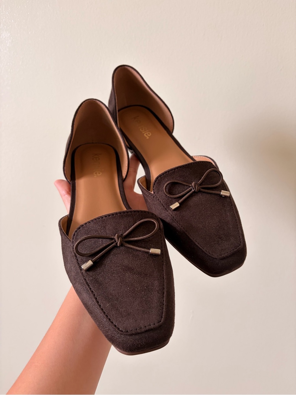 Kensie Dark Brown Suede Flats with Bow 7.5